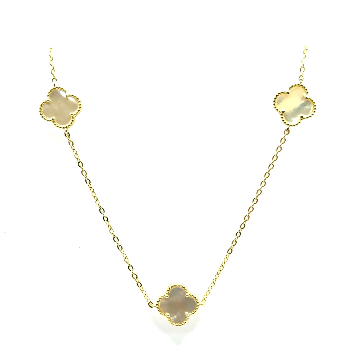 Collar 5 Treboles (Blanco) en Plata 925 con Baño de Oro