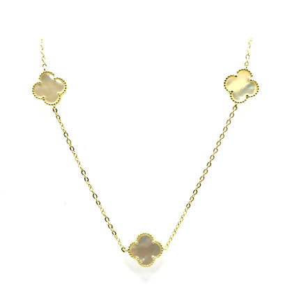 Collar 5 Treboles (Blanco) en Plata 925 con Baño de Oro