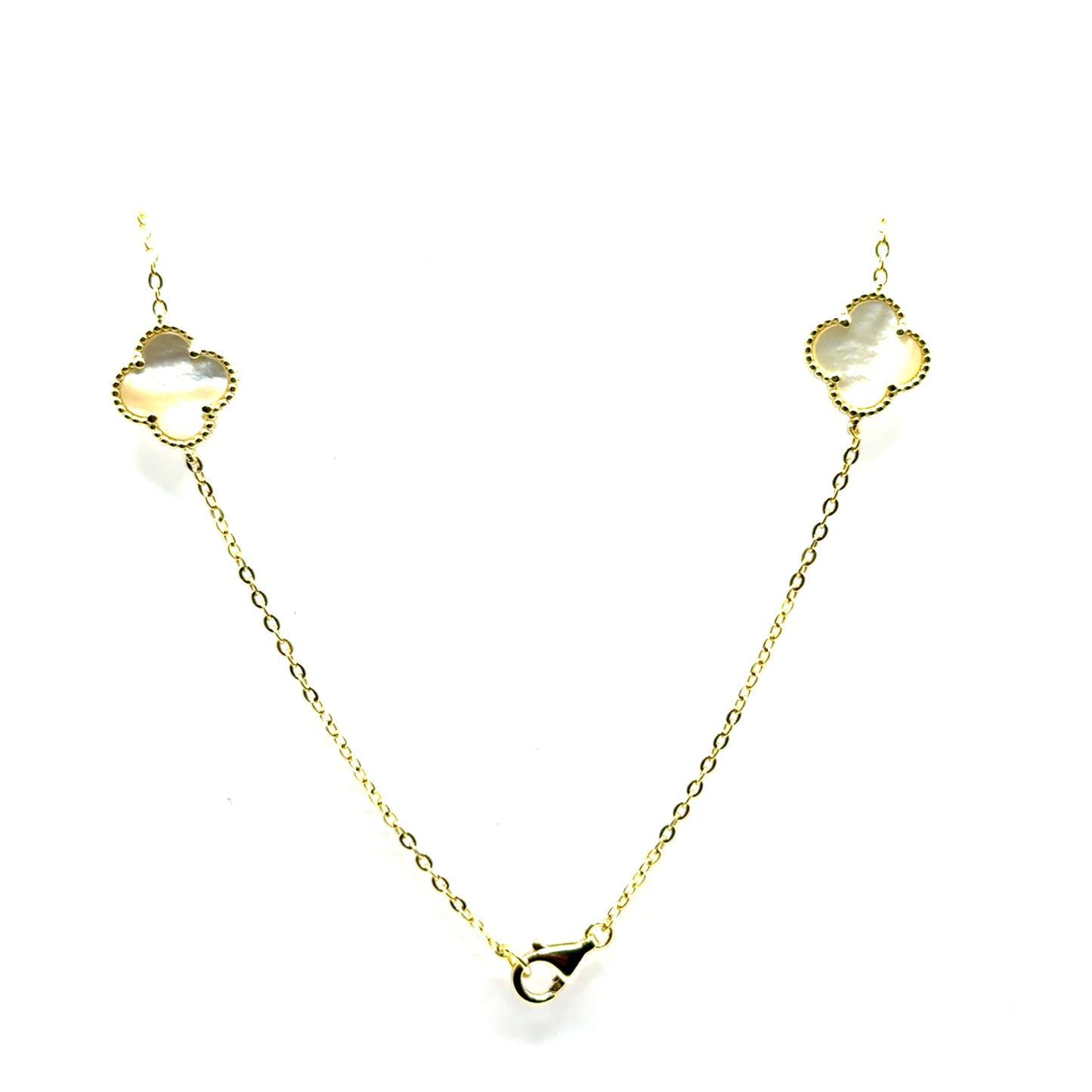 Collar 5 Treboles (Blanco) en Plata 925 con Baño de Oro