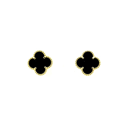 Aretes Trébol (Negro Onix) en Plata