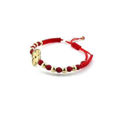 Pulsera Trebol en Oro 10K con Hilo Adjustable