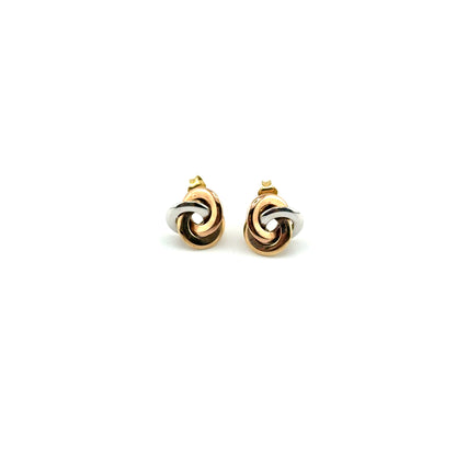 Aretes Nudo (liso) en Oro Tres Tono