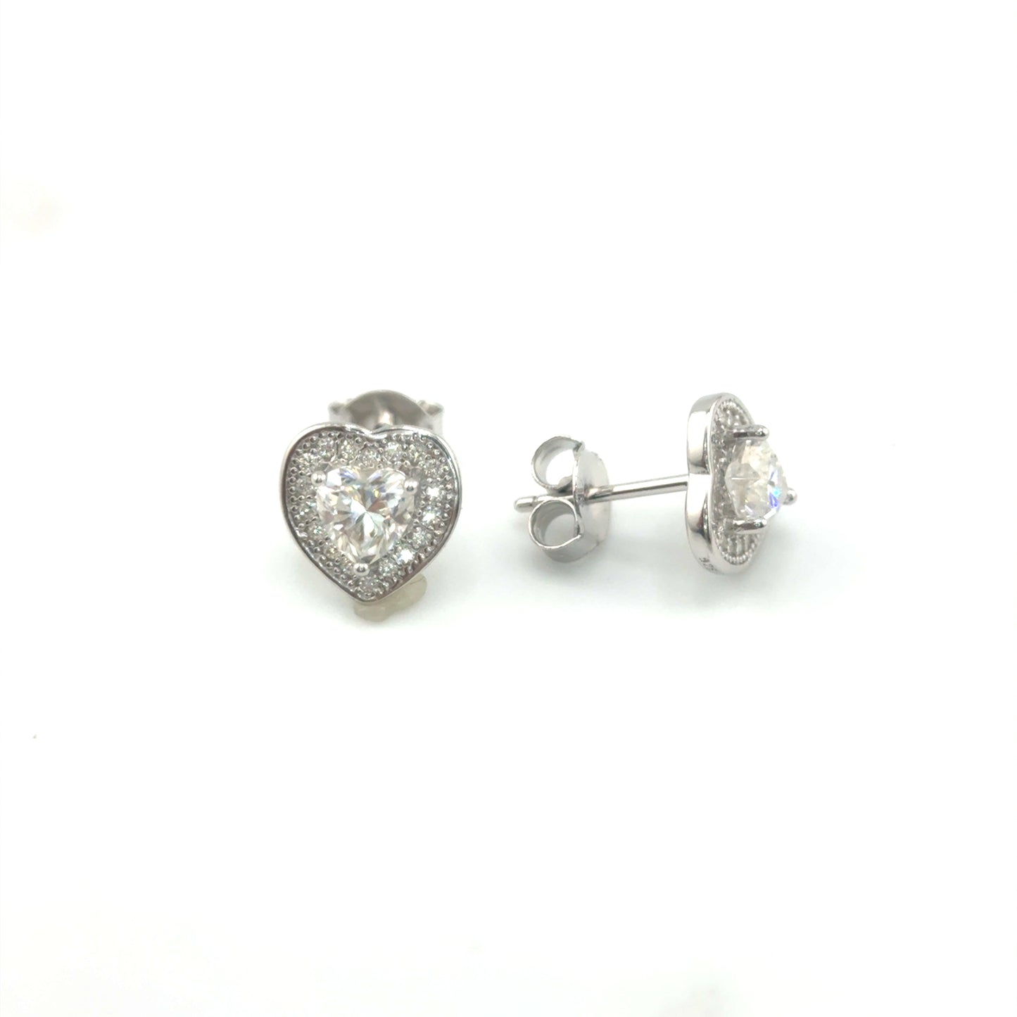 Aretes (corazon) de Moissanita en Plata