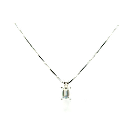 Collar Solitario (corte esmeralda) de Moissanita en Plata
