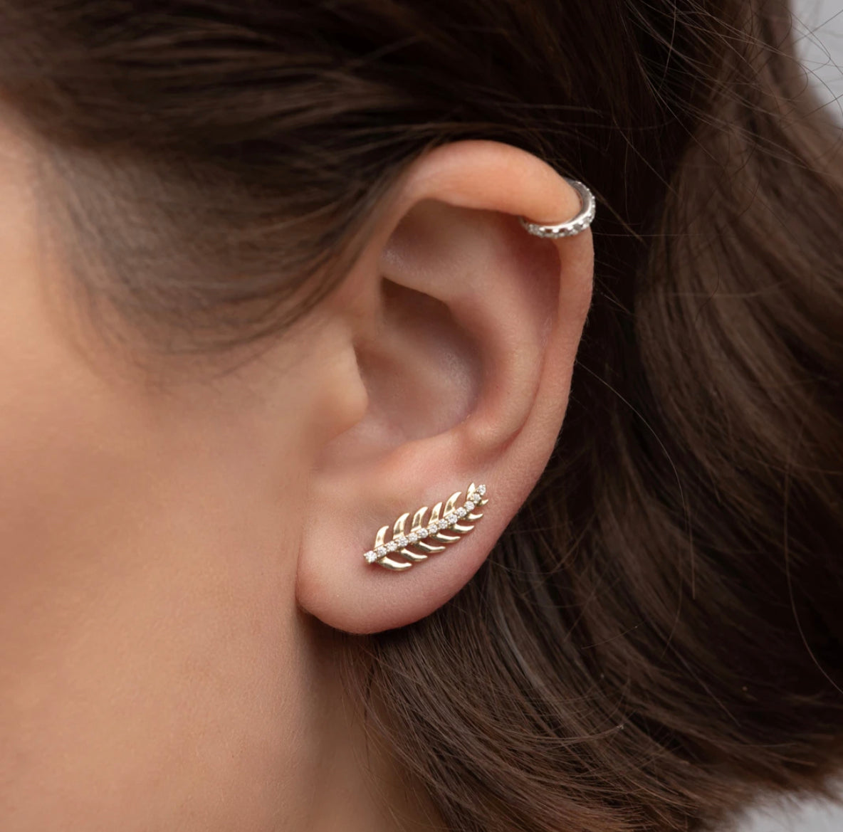 Aretes (pluma) con Diamantes en Oro 14K