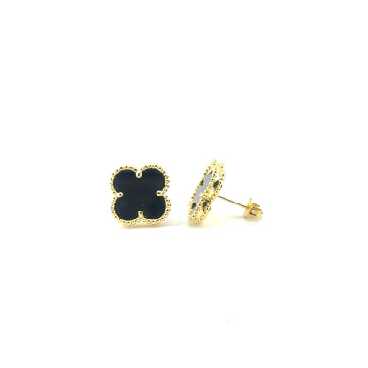 Aretes Trébol (Negro Onix) en Plata