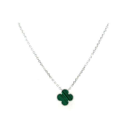 Collar Trebol (malaquita) en Plata