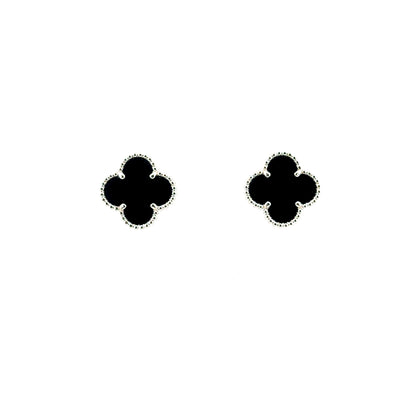 Aretes Trébol (Negro Onix) en Plata