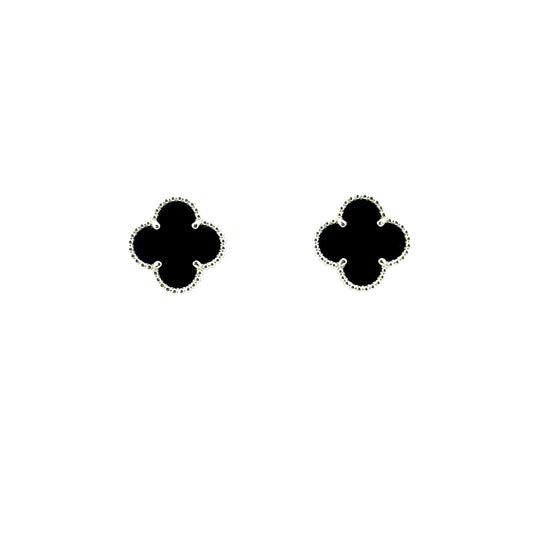 Aretes Trébol (Negro Onix) en Plata