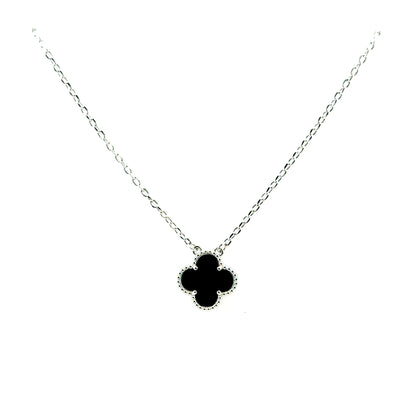 Collar Trebol (negro ónix) en Plata