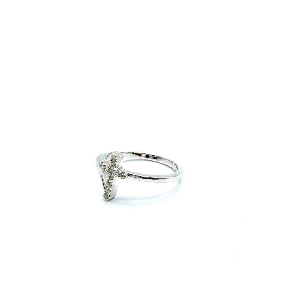 Anillo (cruz) de Diamantes en Oro Blanco 14K (0.15ct)