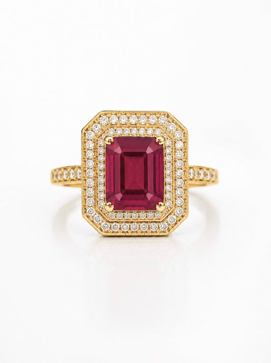 Anillo de Rubí en Plata 925 con Baño de Oro Amarillo (3.8cts)