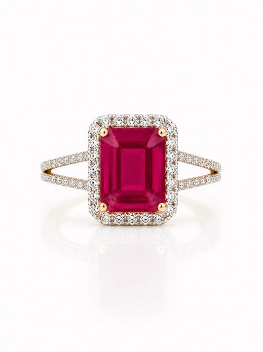 Anillo de Rubí en Plata 925 con Baño de Oro Amarillo (3.6cts)