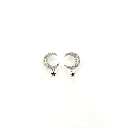 Aretes (luna y estrella) de Moissanita en Plata