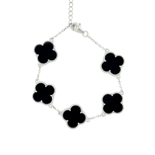 Pulsera Trébol (negro onix) en Plata