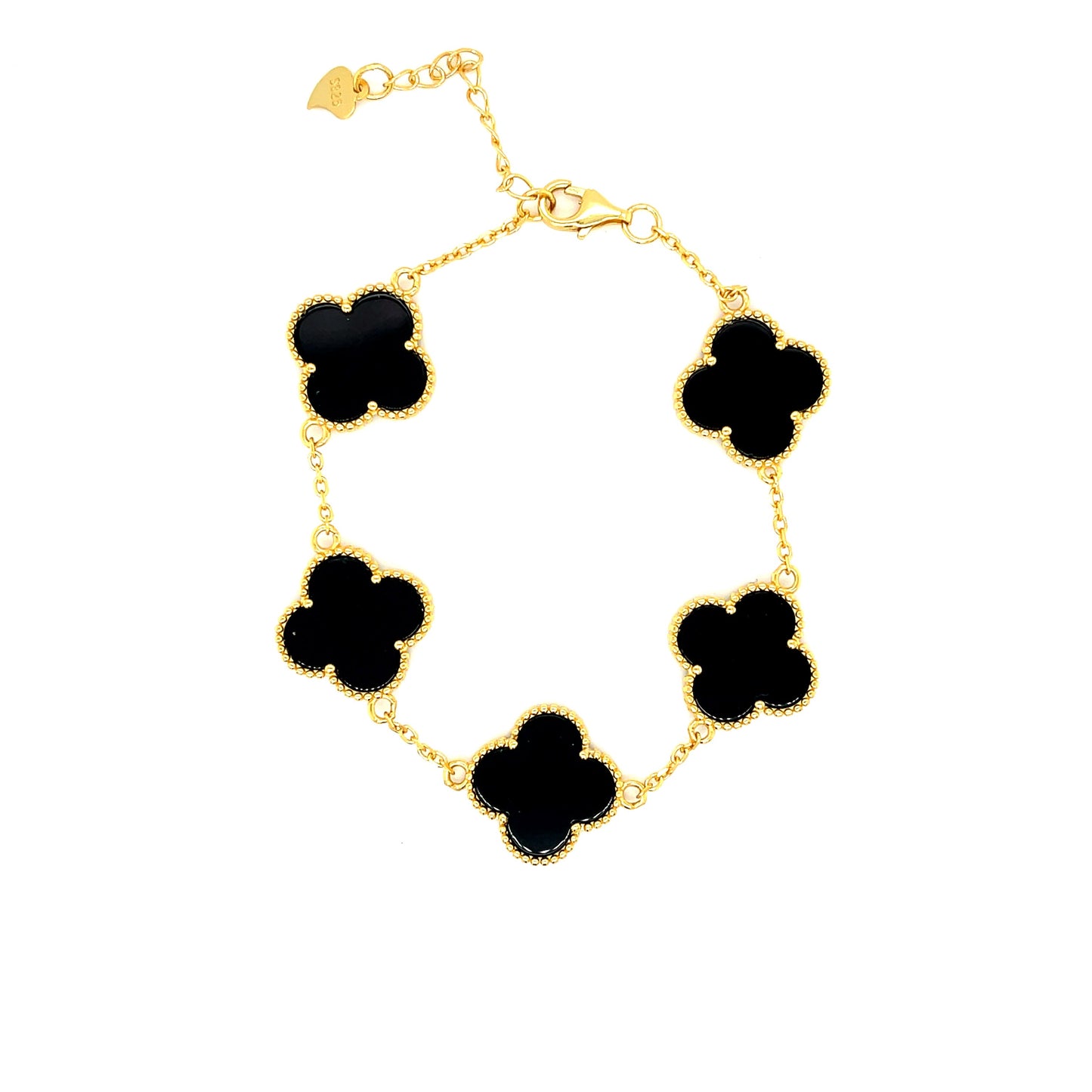 Pulsera Trébol (negro onix) en Plata