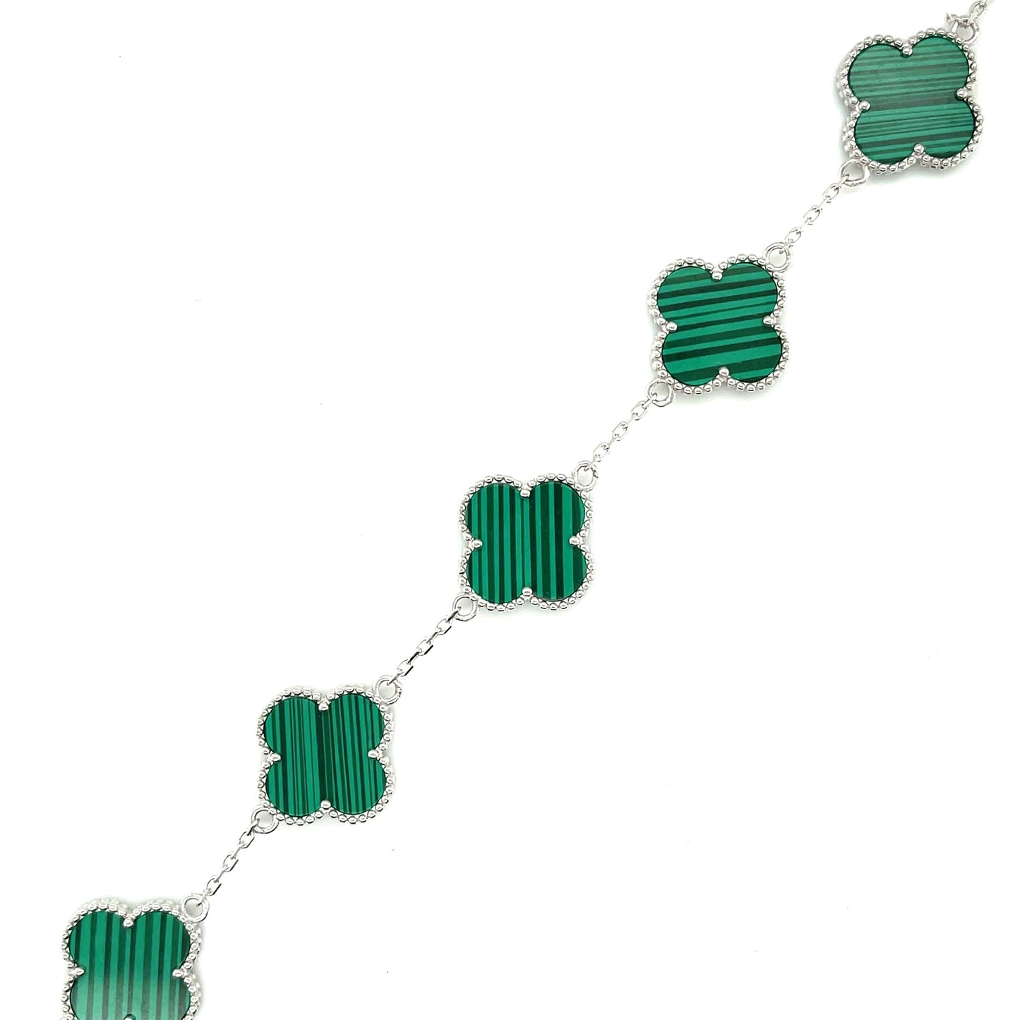 Pulsera Trébol (malquita) en Plata