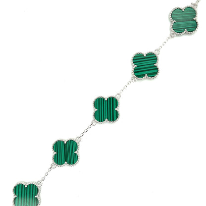 Pulsera Trébol (malquita) en Plata