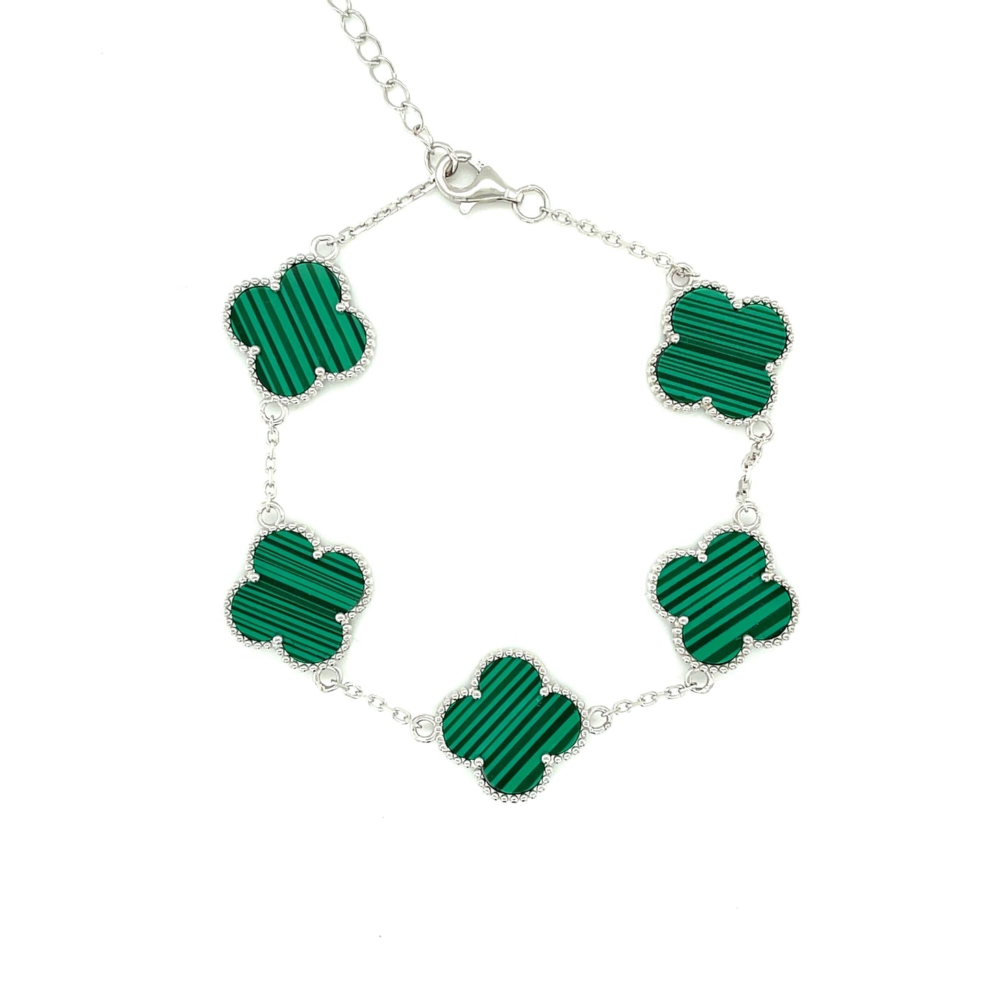 Pulsera Trébol (malquita) en Plata