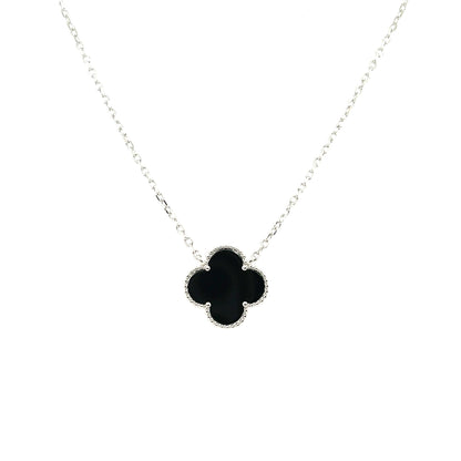 Collar Trebol (negro ónix) en Plata