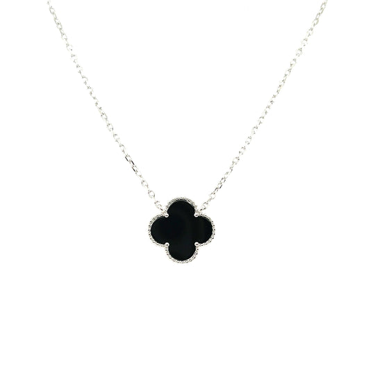 Collar Trebol (negro ónix) en Plata