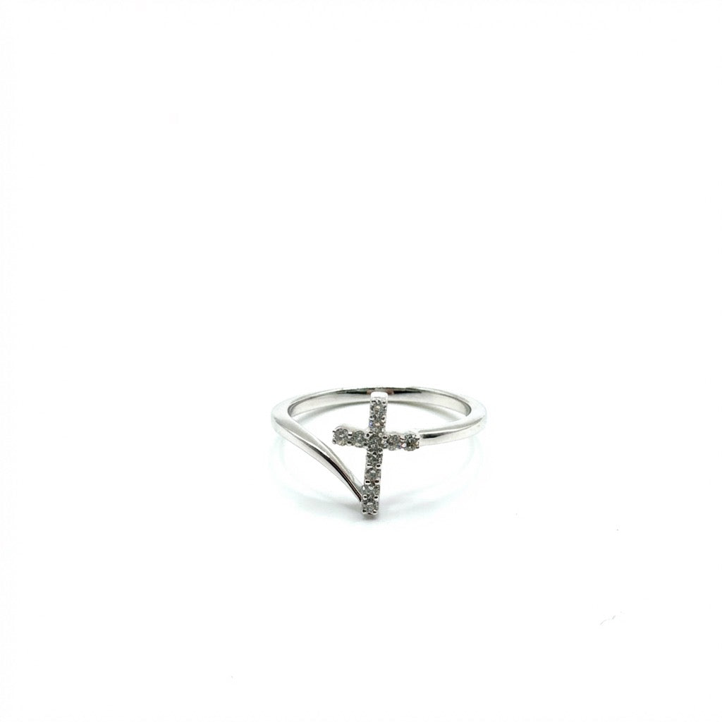 Anillo (cruz) de Diamantes en Oro Blanco 14K (0.15ct)