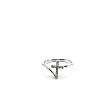 Anillo (cruz) de Diamantes en Oro Blanco 14K (0.15ct)
