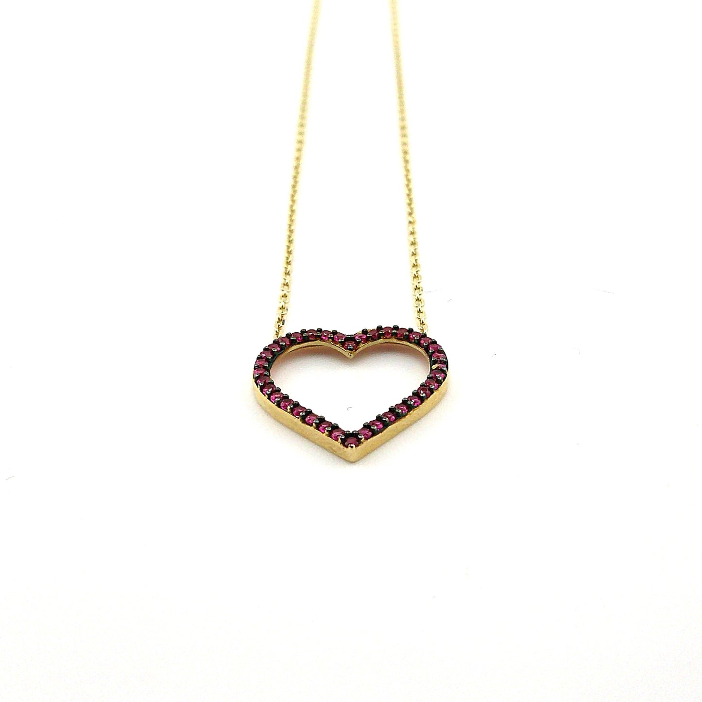 Collar (corazon) en Oro con Zirconia Rojo