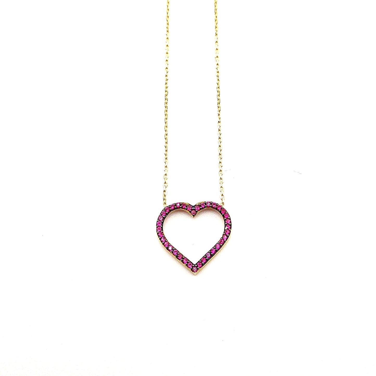 Collar (corazon) en Oro con Zirconia Rojo