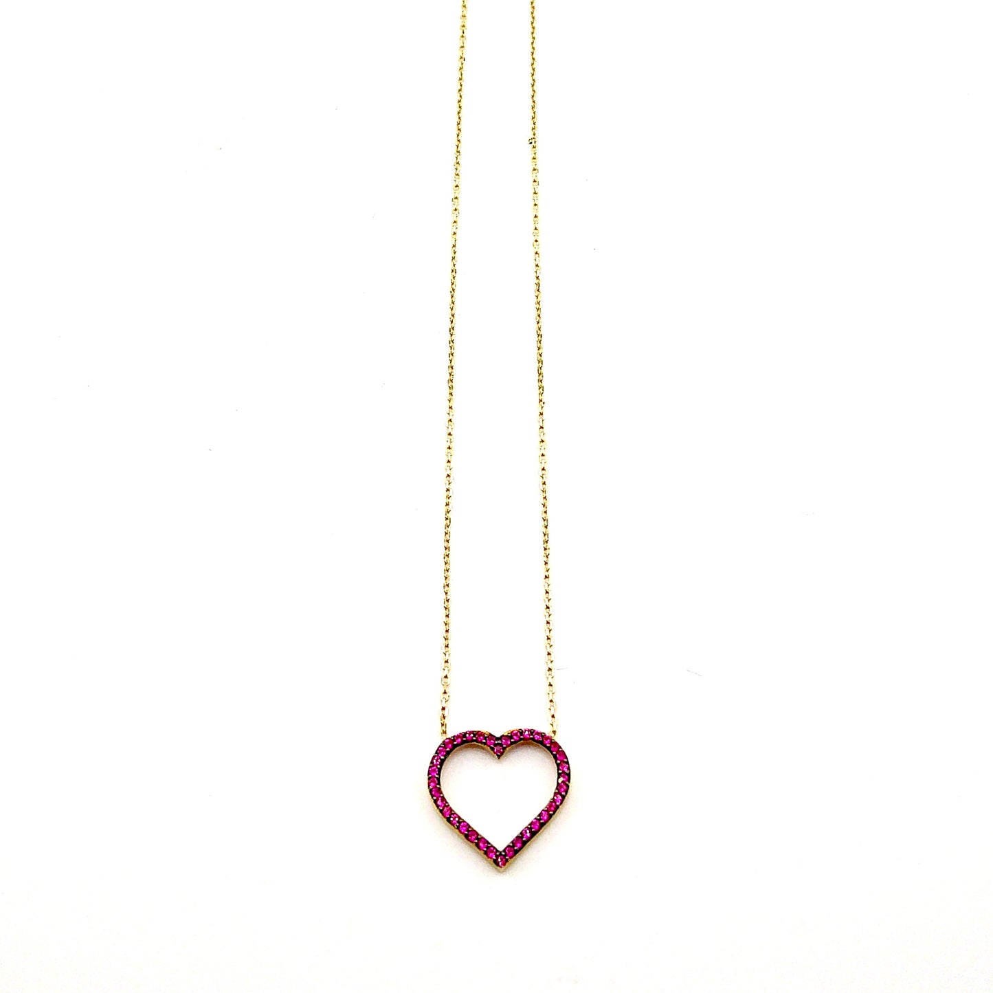 Collar (corazon) en Oro con Zirconia Rojo