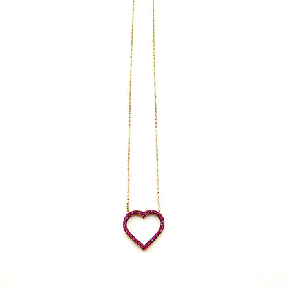 Collar (corazon) en Oro con Zirconia Rojo