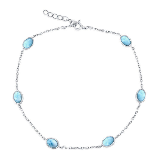 Tobillera de Larimar (ovalo) en Plata